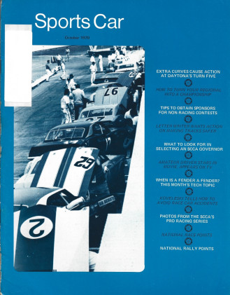 SPORTS CAR 1970 OCT - JAMES PATTERSON, FENDER, ACCIDENTS, RALLY DISPUTE